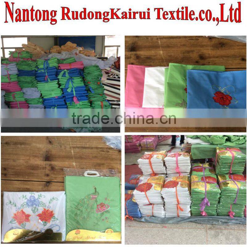 traditional craft sunflower flower embroidered bedding sheet including flat sheet , 2 pillowcase