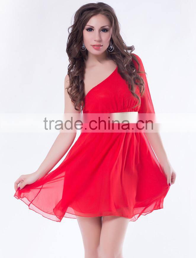 Simple design chiffon fabric one-shoulder casual dress for fat women