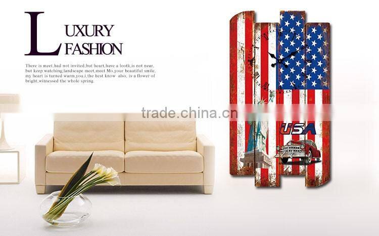 Designs time clock split Joint Wood American National Flag Wall Clock