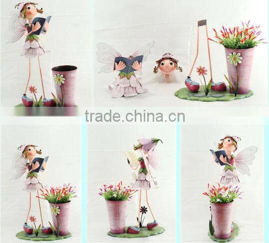 Handmade Garden Metal Doll Metal Fairy with flower pot