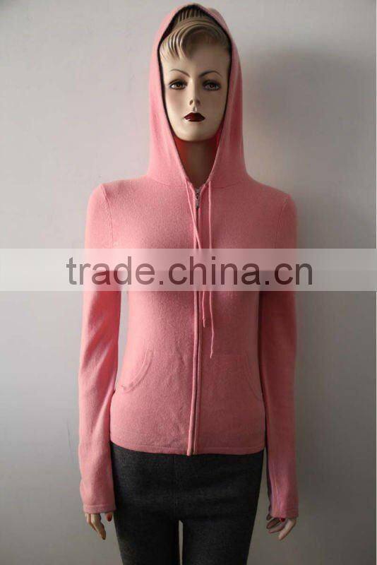 100%cashmere cardigans with zipper, hooded sweater