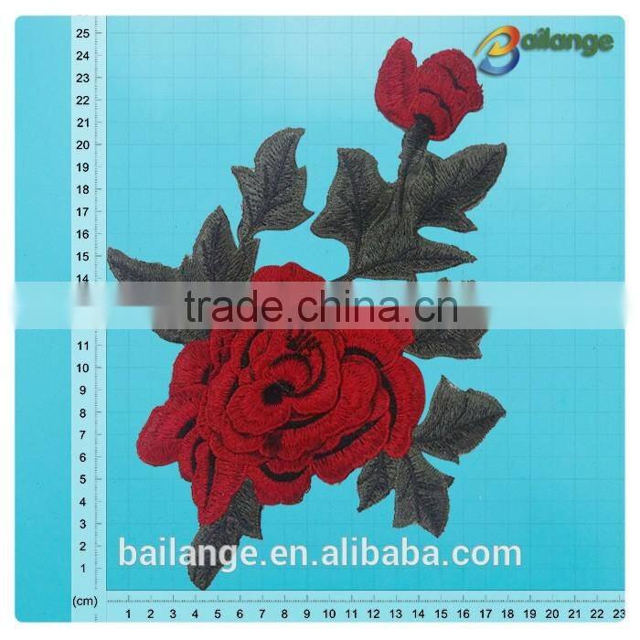 2016 hot selling high quality Red rose pattern embroidery patch design