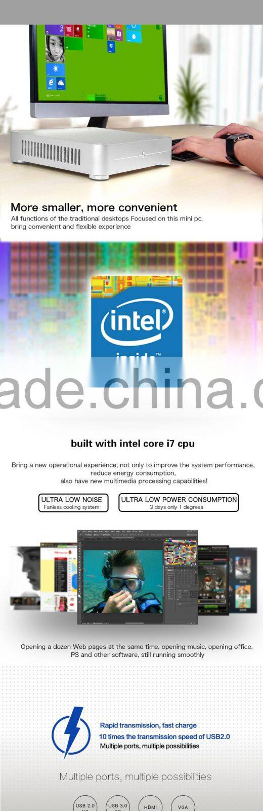 Realan W44-i7H45T Intel i7 Mini PC Desktop Barebone Computer