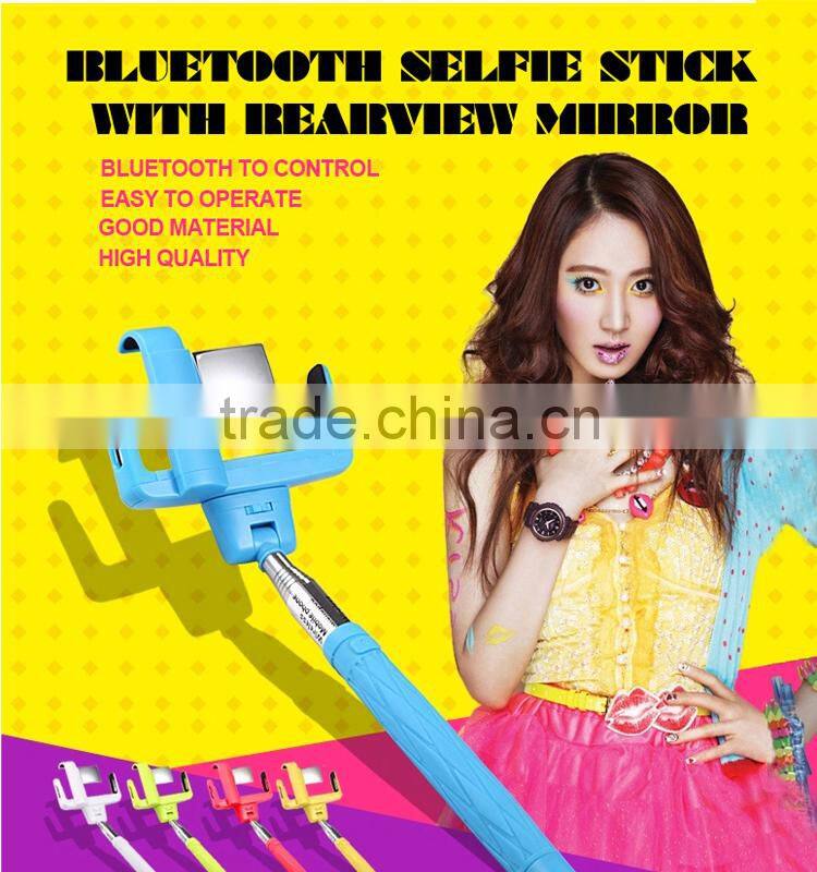 2015 wholesale camera bluetooth monopod selfie stick with mirror