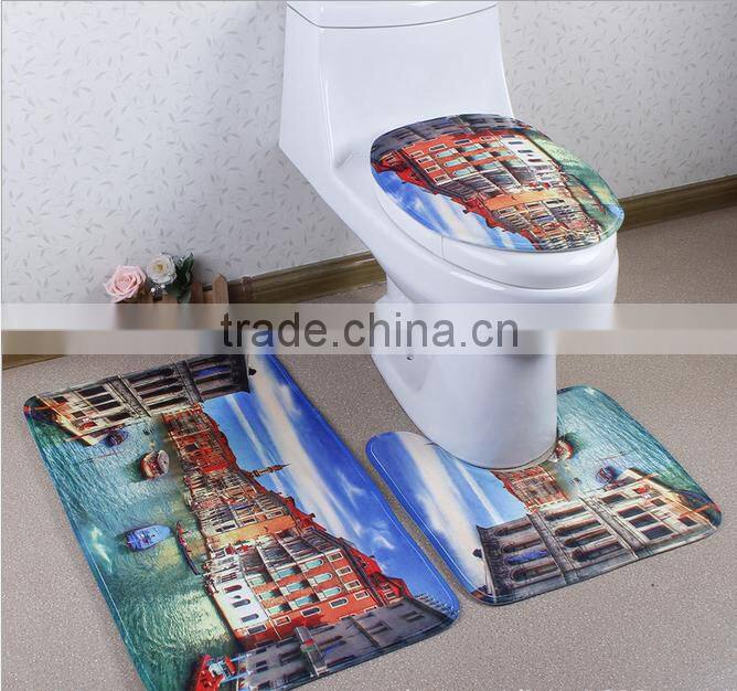 Anti-slip toilet mat 3pcs set comfortable microfiber bath mat set