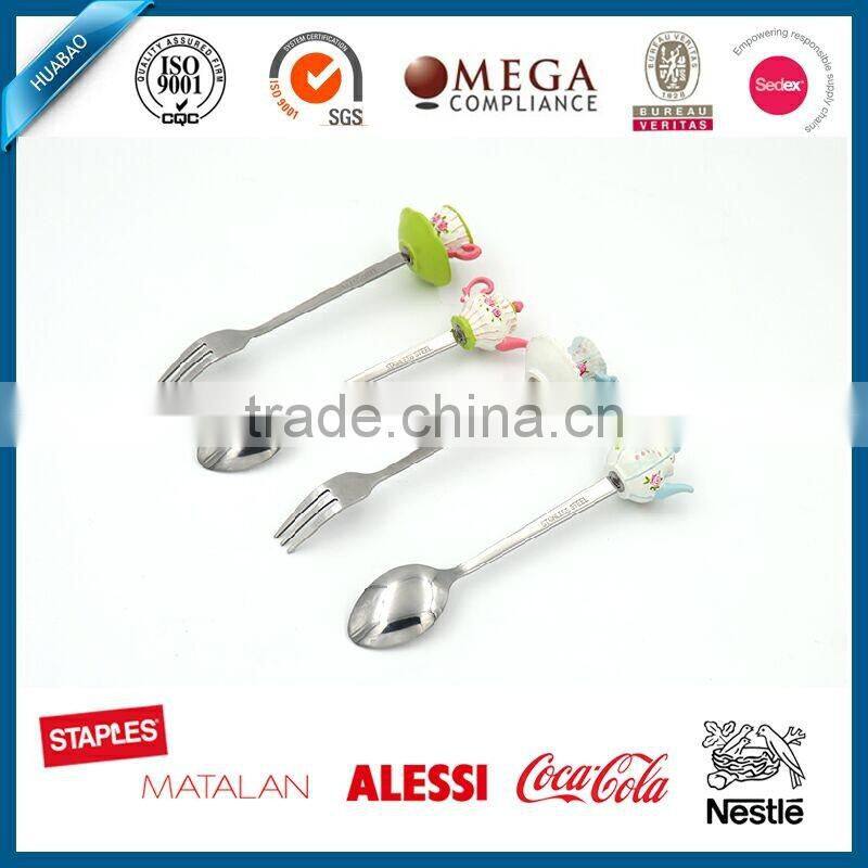 Portable Stainless Steel Flatware with Cute polyresin Handle, italian dining table set, afternoon tea cutlery set