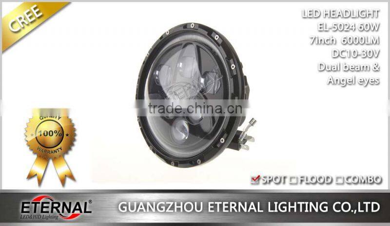 7in 60W Round LED Headlights dual replacement lamp for Jeep Wrangler Hummer CJ TJ JK Prewired motorcycle with angle eyes