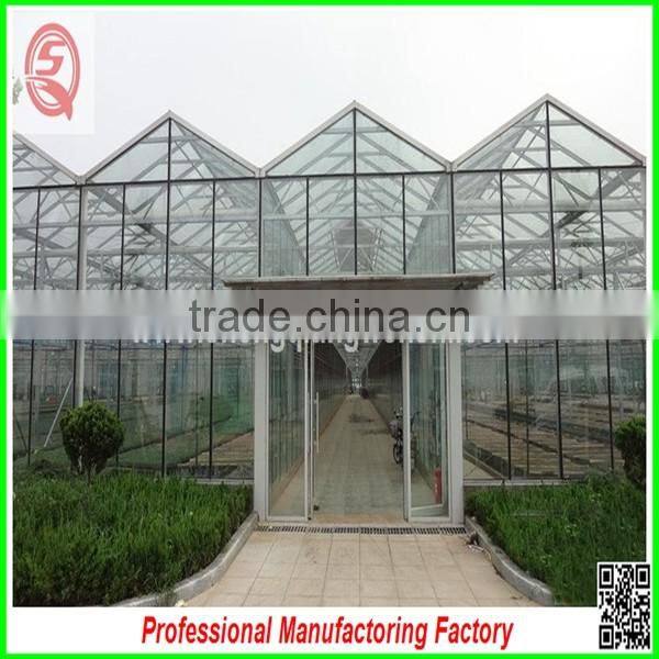 Hot sale 9.6m multi-span agriculture glass greenhouse grow tent for planting