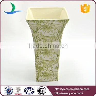 Square lime green landscape Motif stoneware hand made vases