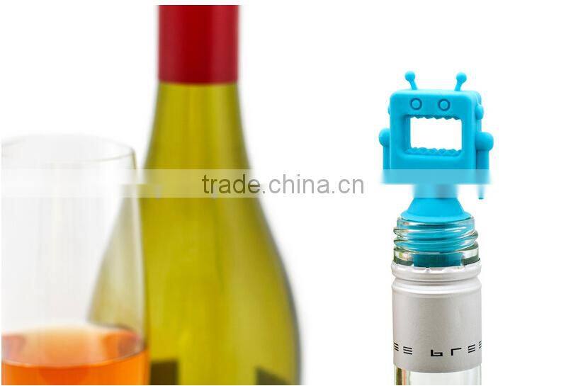 Robot Silicone Wine Stopper,Wine Saver,Reusable Bottle Cap