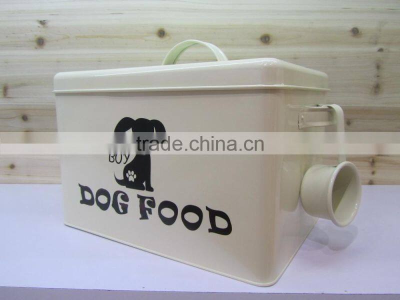 Metal pet food container/galvanized dog food storage bin/household canister with spoon