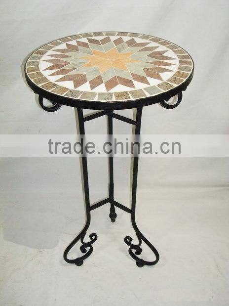 wholesales mosaic furniture garden outdoor metal folding table with Diameter 60cm