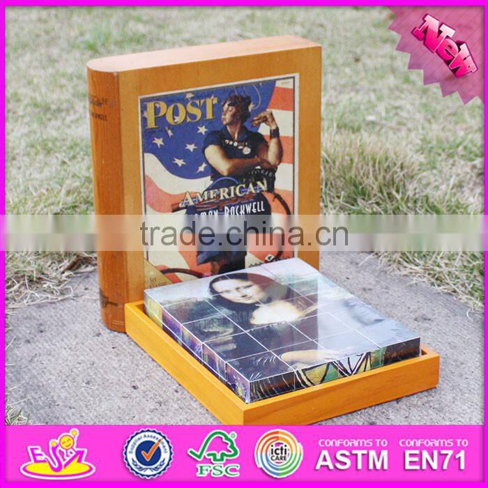 2017 New design educational toy children wooden cube puzzle W14F055