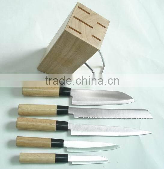 5-Pieces Knife set: 5Pcs Japanese Knives + wooden knife block.