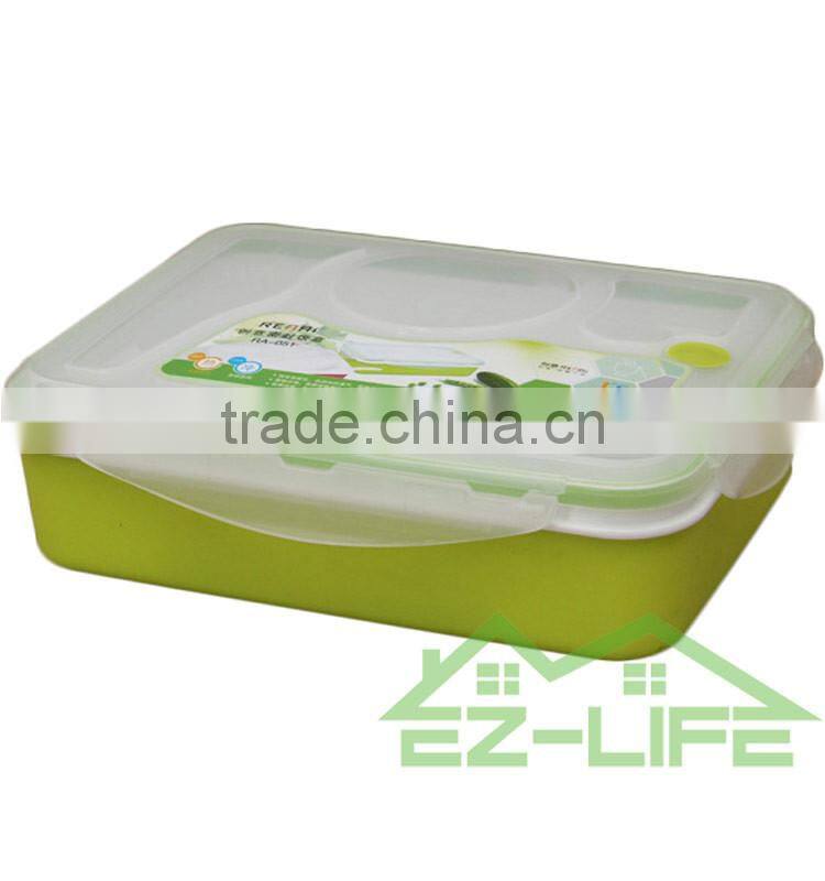 multifunctional BPA free plastic bento lunch box 4 compartments for adults with soup bowl