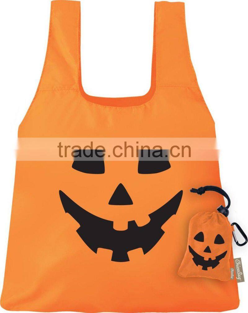 Customized skull shape design folding bags fashion Halloween black tote foldable bags Reusage foldable shoulder bags