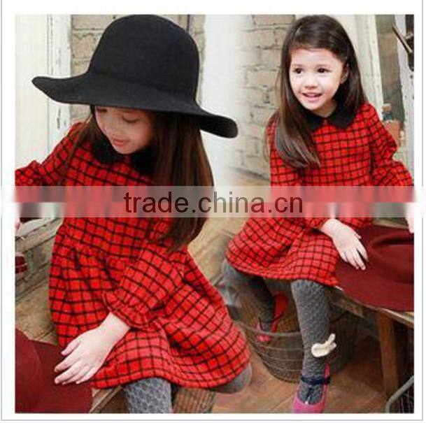 High quality red plaid long sleeve designer one piece children princess dress