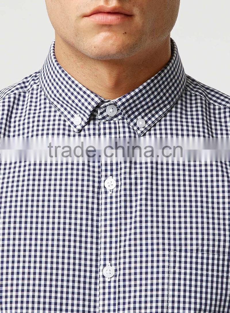Navy check Button Down Long Sleeve Smart Shirt