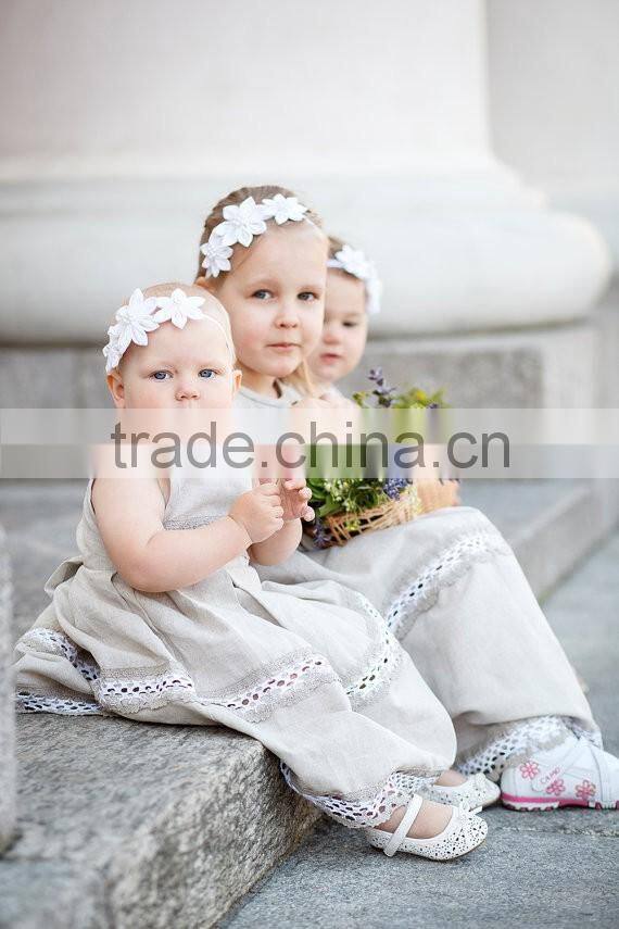 2017 New Style Wholesale Kids Clothing.Linen Flower Girl Dress Lace Children Long Frocks Designs