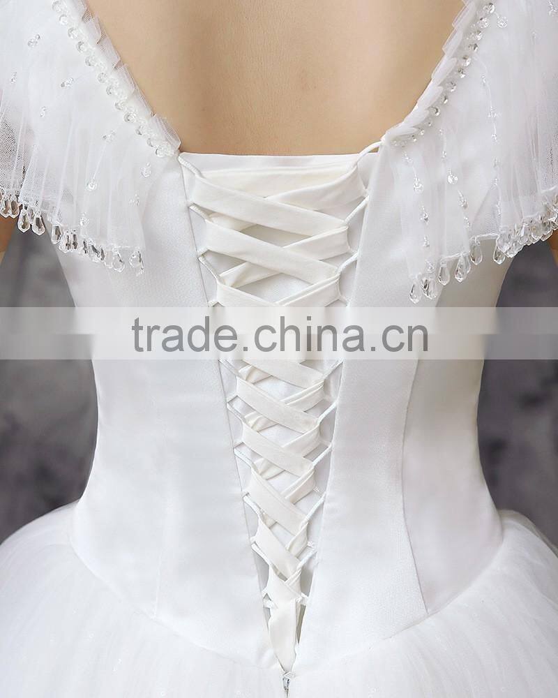 2016 New Women White Wedding Dress Sleeveless Beaded Wholesale OEM