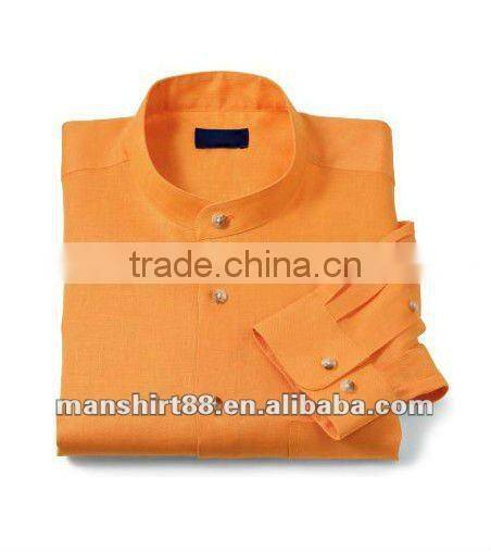 2016 latest style men 100% linen band collar long sleeve sport casual shirt