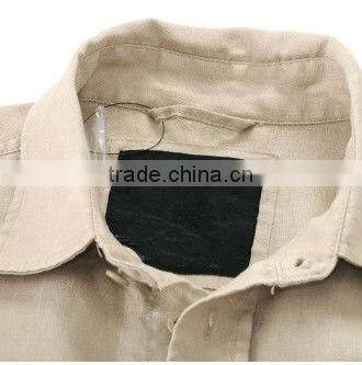 100%linen long sleeve khaki color shirts for men with spread collar and one pocket