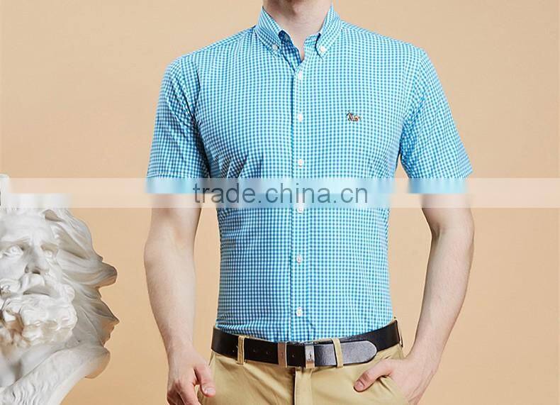 Short sleeve shirt cotton summer youth contracted texture plaid shirt English cultivate one's morality with big yards