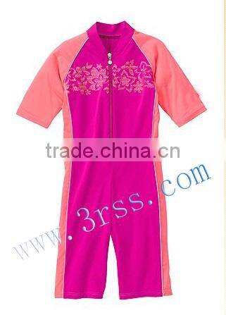 kid's short sleeve one piece rash guard for girl