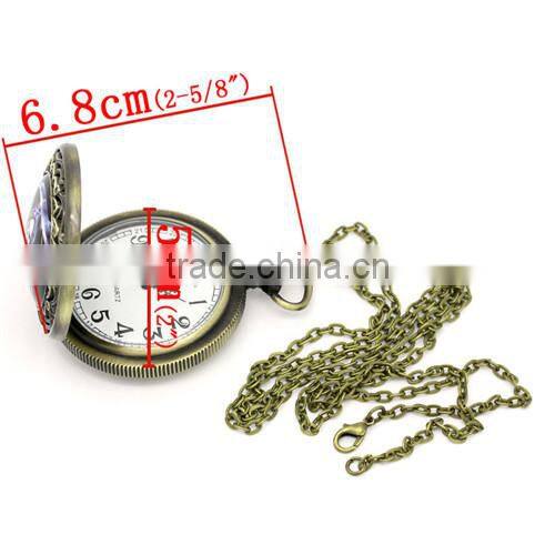 Round Antique Bronze Skull Sword Pattern Halloween Battery Included Pocket Watches 75.5cm