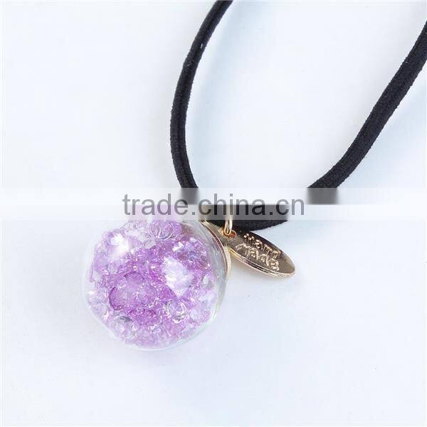 Ponytail Holder Ball Black Purple Rhinestone Glass Elastic Hair Ties