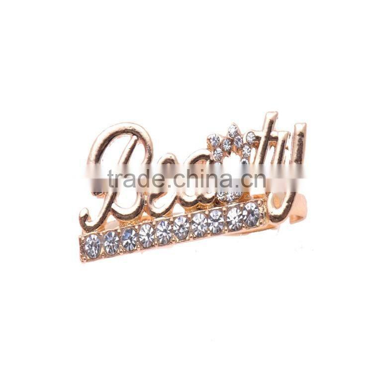 Gold-plated Rhinestone Beauty Knuckle double Finger Rings