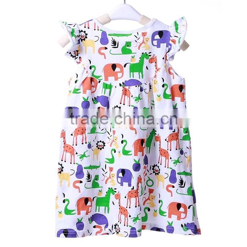 Colorful animal print baby frock design pictures flutter cap sleeve children girl dress M6050508