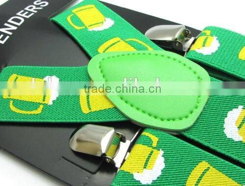 Women's/Men's Adjustable Clip-on Unisex 3.5cm Suspenders Green Yellow Deutsch Wein und Bier-Festivals 2016