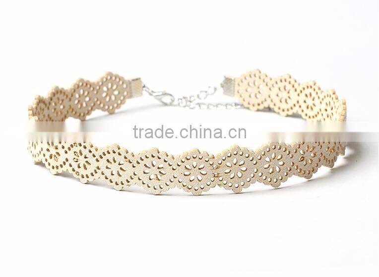 Hot Choker Fashion Korea Velvet Hollow Laser Caving Flowers Collar Choker Womens Suede Flower Laser Cut Necklace Jewelry