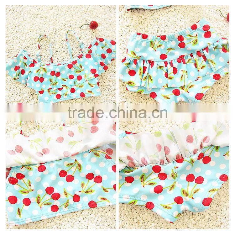 2017 Cute Cherry-print Two Pieces For Kids Girls Swimwear