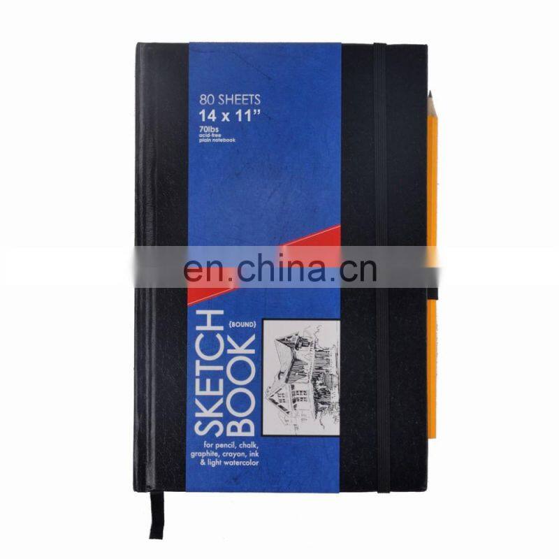 110gsm 80 sheets tape bound black hard cover with elastic 14x11" Sketch pad