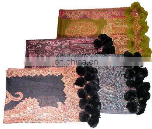Paiseley Design shawl with Fur balls in Mexico