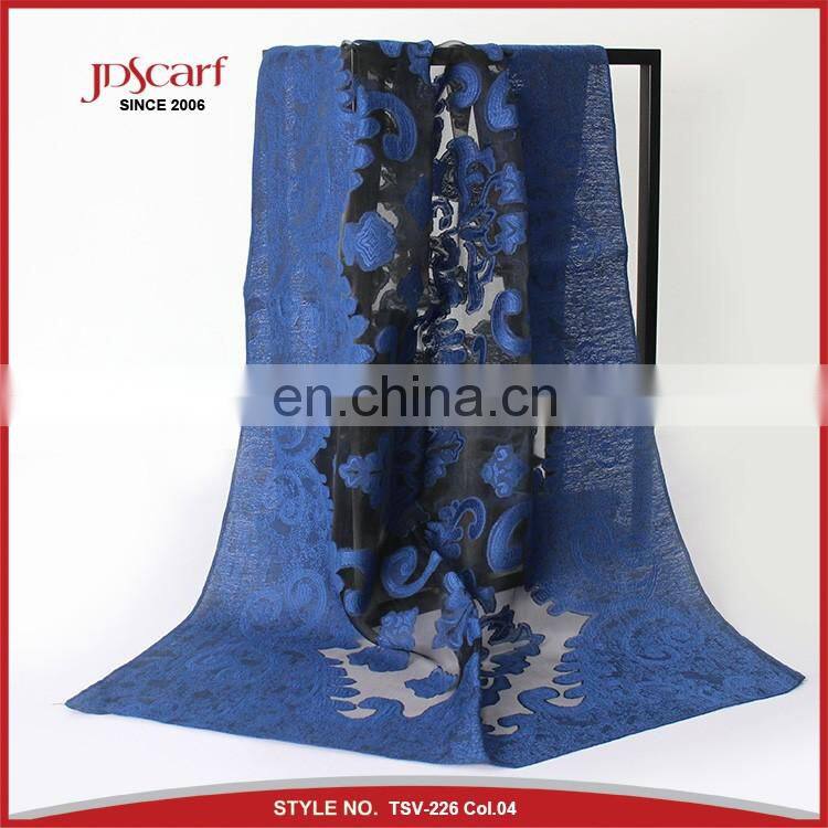 Super quality burnout flower pattern silky viscose shawl scarf