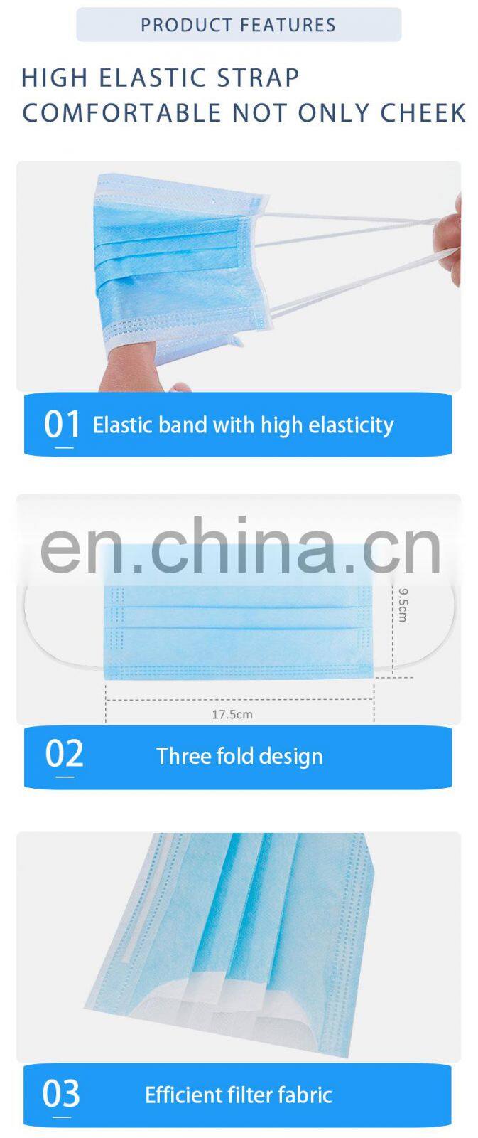 Face Masker With 3 Layer Filter PPE Disposable Medical Mask Wholesale