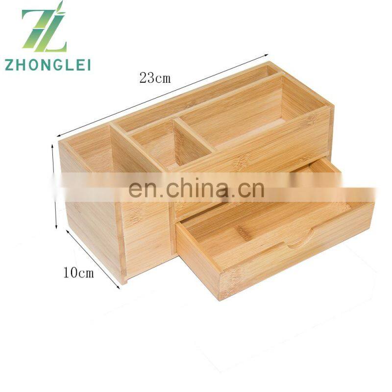 Cheap Square Bamboo Office Pen Pencil Holder for Desk Office Desktop Storage Organizer With Drawers