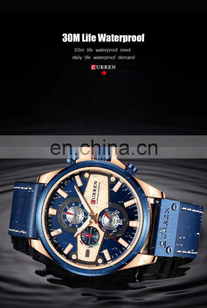 CURREN 8394 New Man Quartz Watches Wristwatches Business Clock Male Chronograph watch with leather