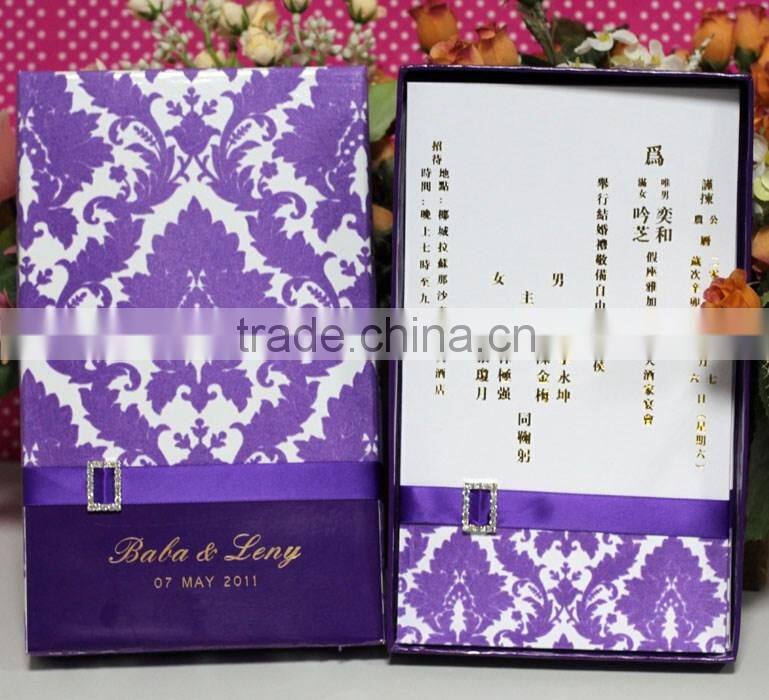 2016 Newest Luxury Flocking Purple Invitation for Wedding