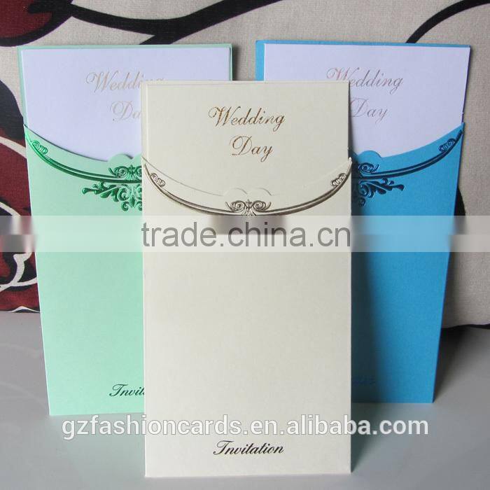 Nice Color Pocket with Envelope Embossed Marriage Invitation Card