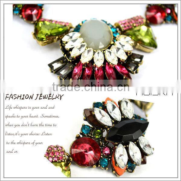 Antique Bronze Plated Crystal Necklace Jewelry