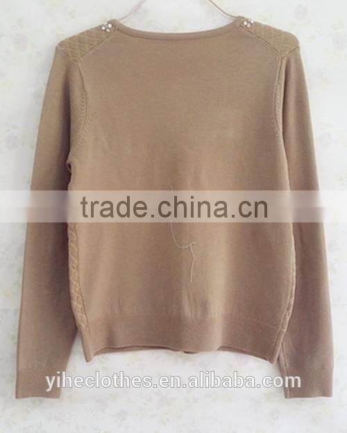 Lady plaid knitting wear beaded long sleeve sweater cardigan