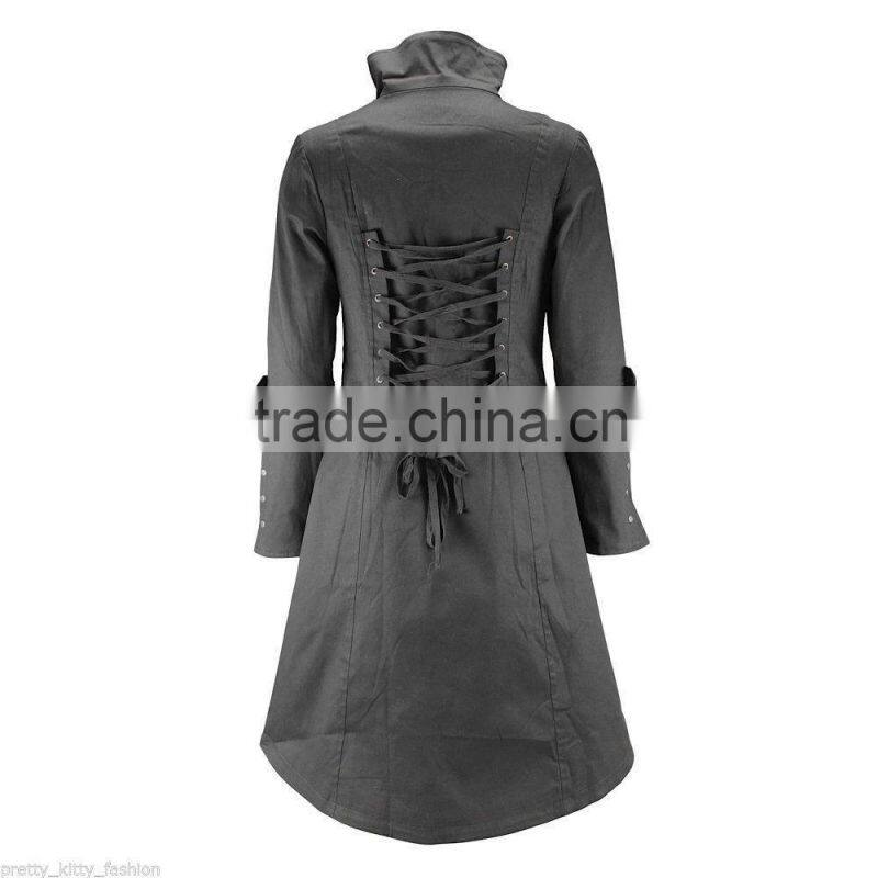 WOMENS GOTHIC BUTTON STYLE COTTON LONG COAT BLACK COLOR