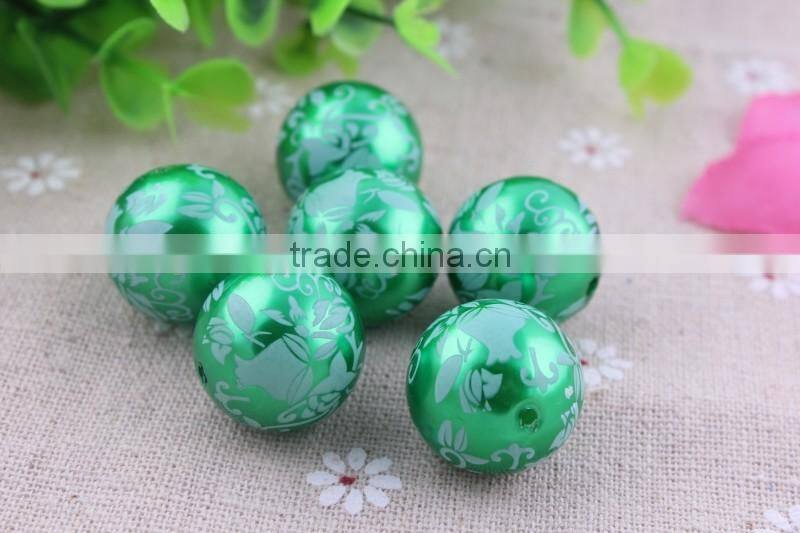 Factory price !!Imitated loose Round Acrylic faux Pearl Beads , Aqua flower Print fake Pearl Beads for party necklace using!!