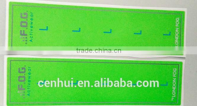 2015 factory customize black adhesive printed size sticker for clothing