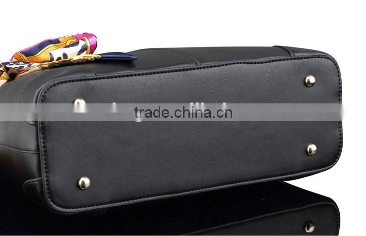 Bostom bag leisure PU handbag with silk bowknot ribbon custom beautiful leather handbag tote bag for lady in guangzhou
