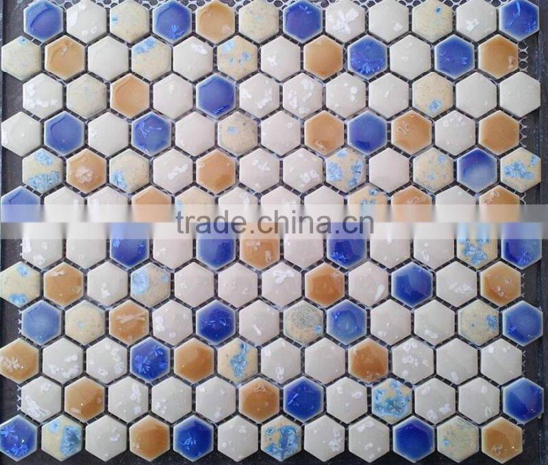 nice design blue white hexagon mosaic kiln